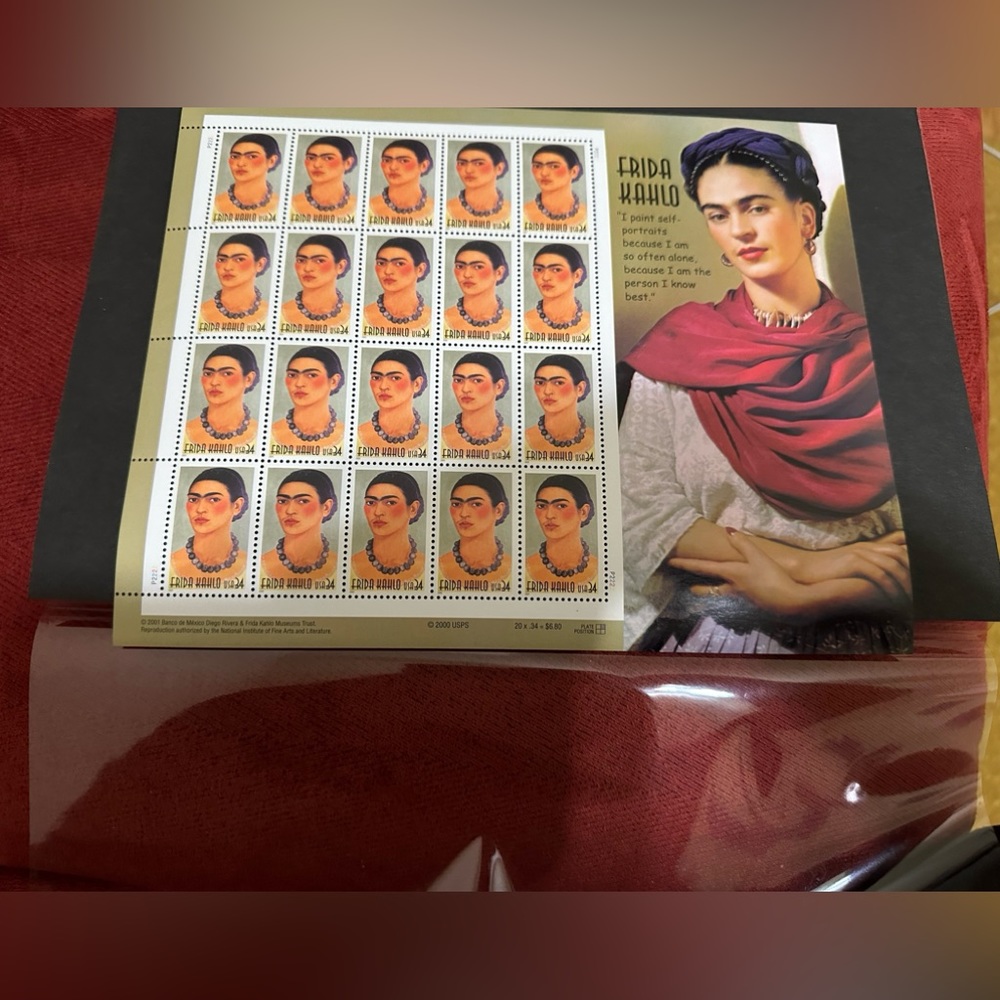 USPS Stamps Frida Kahlo One sheet of 20, 34-cent, stamps of Frida Kahlo.2001.